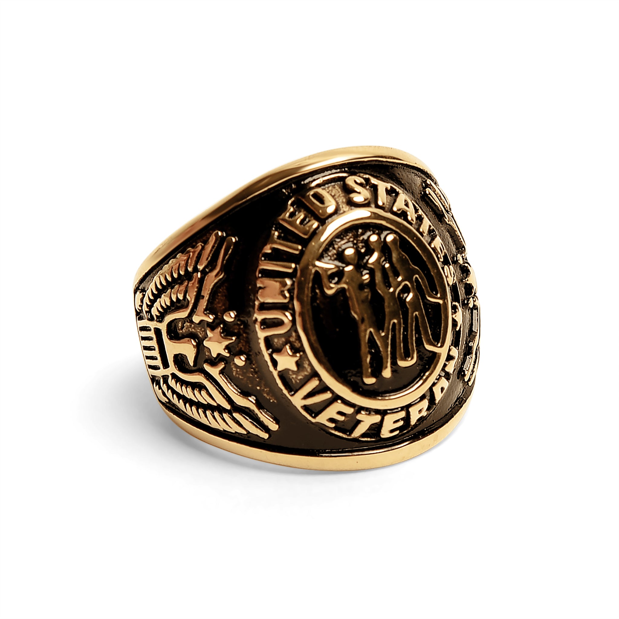 18K Gold PVD Stainless Steel United States Military Veterans Men's Ring / MCR6008、mySite、dreamappss