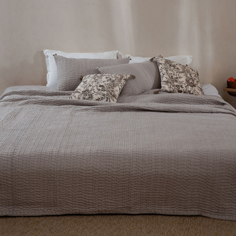 Cotton Bedspread with Pillow Covers | Grey | Reversible | Set of 3、mySite、camillekostekn