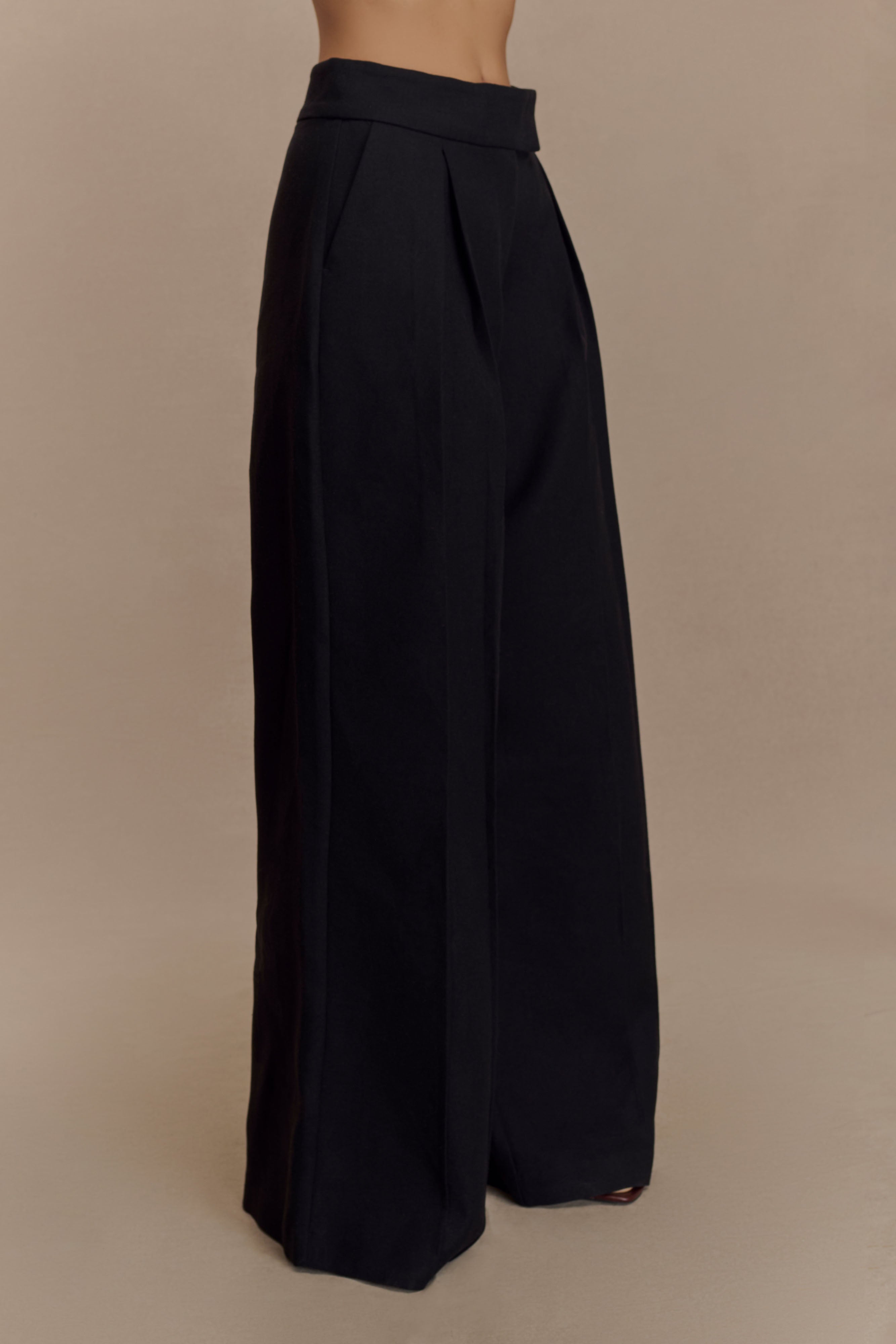Raya Mid Rise Wide Leg Linen Pant - Black、mySite、solidvoid