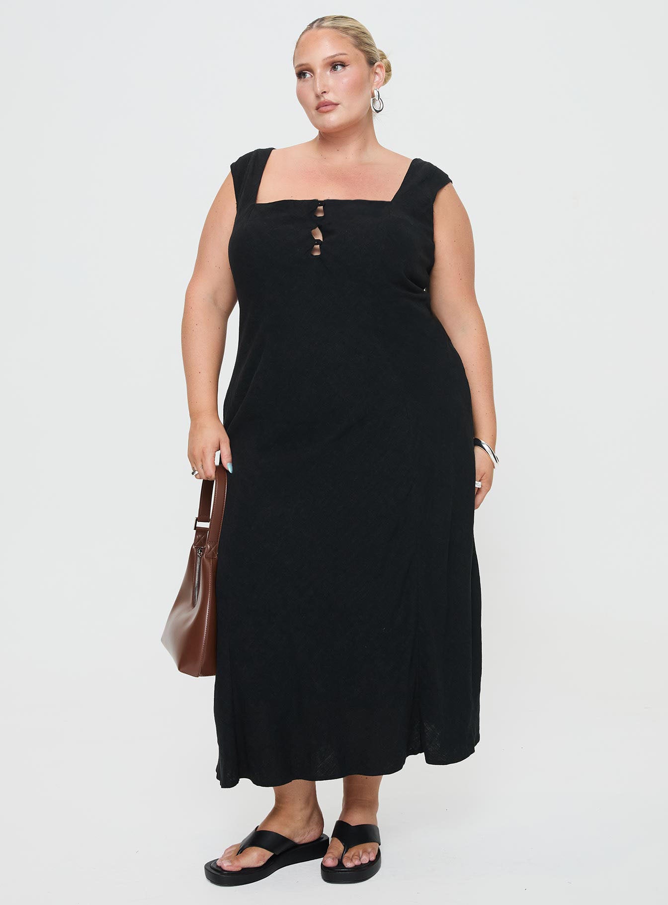 Chosen Girl Linen Blend Maxi Dress Black Curve、mySite、solidvoid