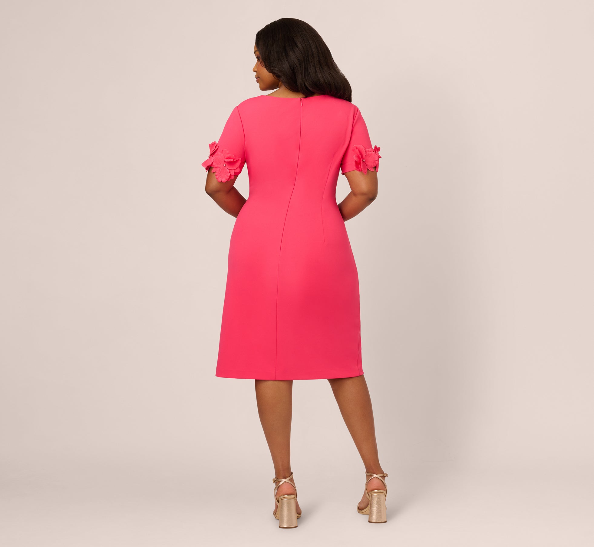 Plus Size Crepe Faux Wrap Sheath Dress With Floral Accent Short Sleeves In Petunia、mySite、solidvoid