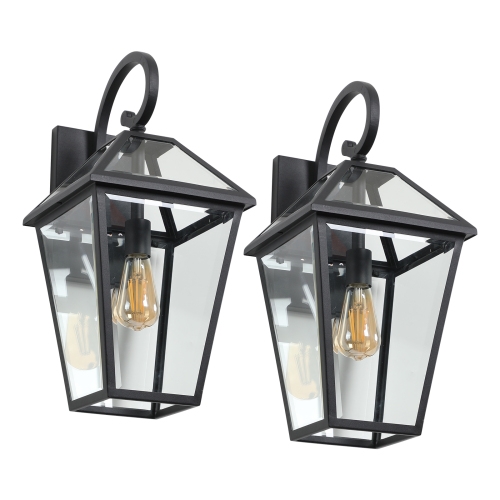21"(H) 1-Pack Outdoor Wall Lantern Light – Modern Black Metal & Clear Glass Sconce for Porch, Patio, and Garden Lighting (Bulb Not Included)、、eastwooduniform