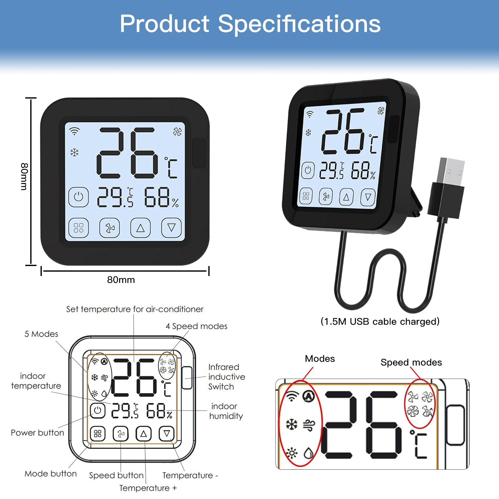 MOES Tuya WiFi Smart IR Thermostat AC Remote Controller Temperature and Humidity Sensor、mySite、fannypackpong