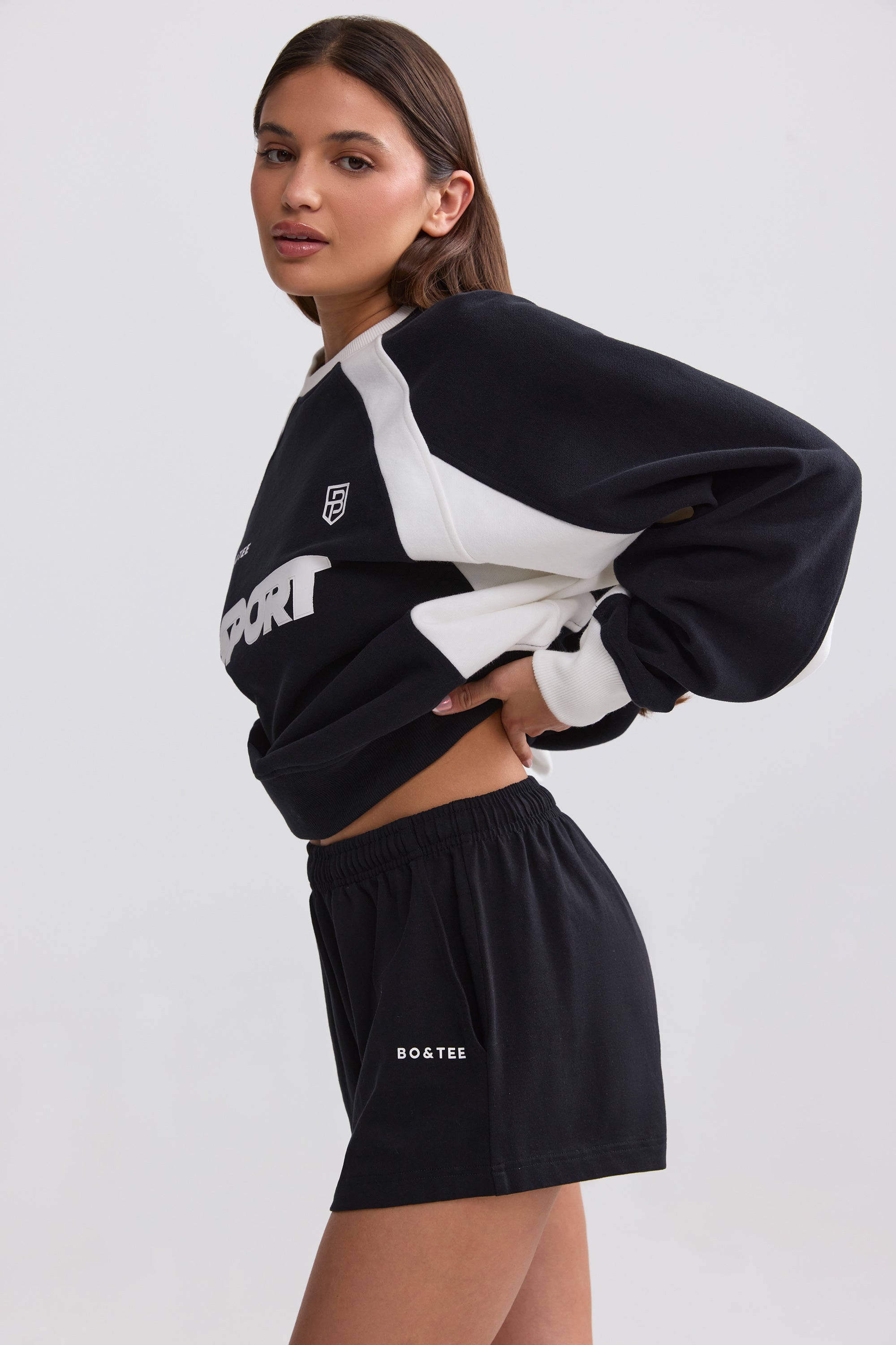 Elasticated Mini Shorts in Black、mySite、solidvoid