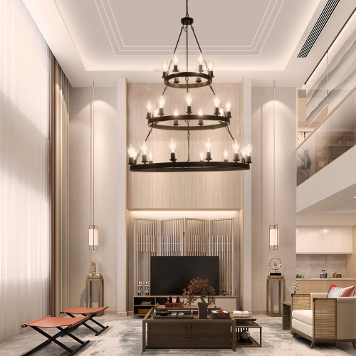 (Same as:W1340119961/W1340P206660/L001005-D1140-P27B)45" Retro Industrial Style 3-Layer Pendant Light, 27-Lights Black Farmhouse Pendant, Suitable for Dining Rooms, Living Rooms (Bulb Not Included)、、eastwooduniform