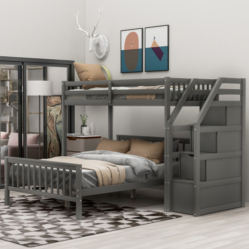 Twin over Full Loft Bed with Staircase,Gray(OLD SKU:SM000107AAE)、、casual