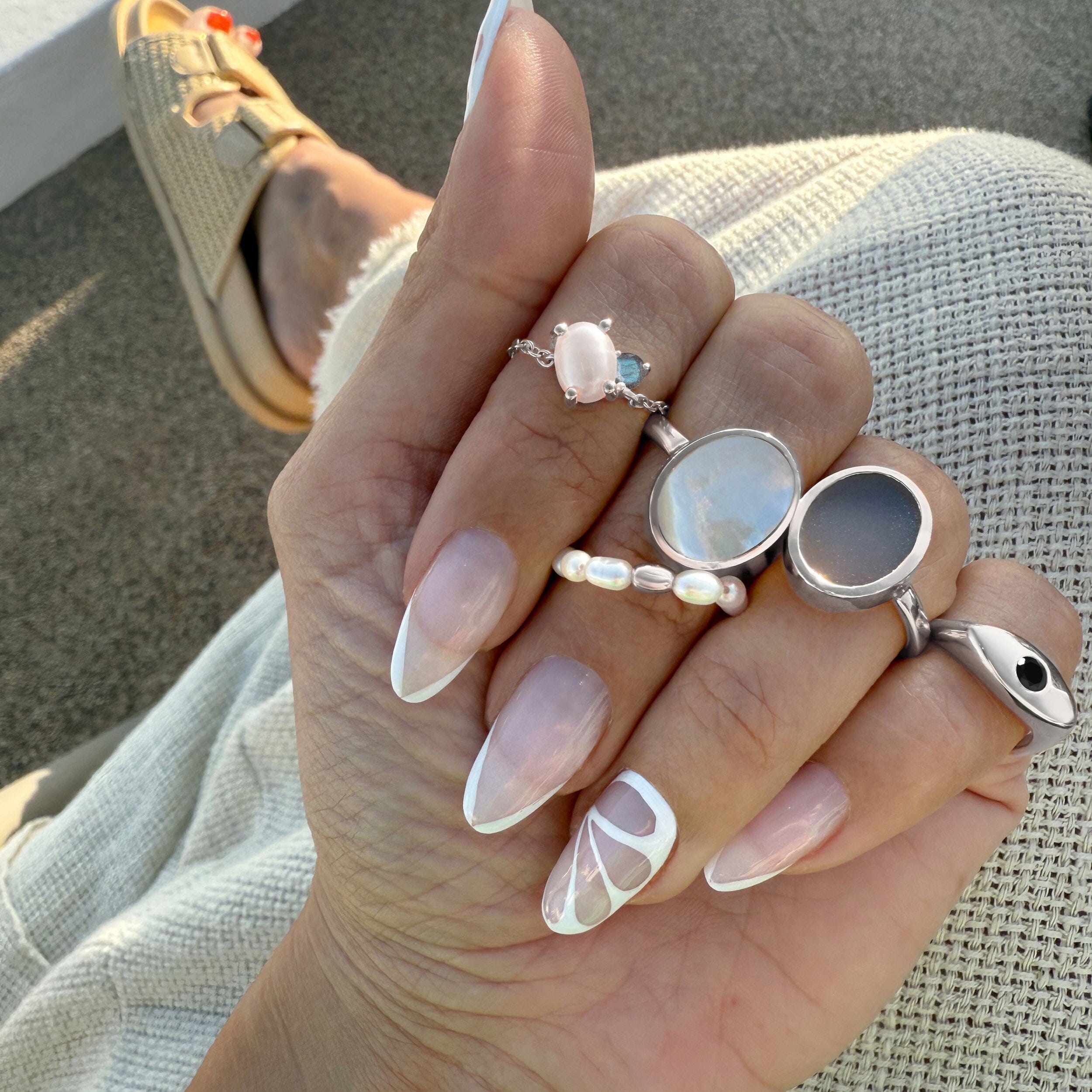 Pearl Labradorite Adjustable Chain Ring - Nura、mySite、hinf8tx79