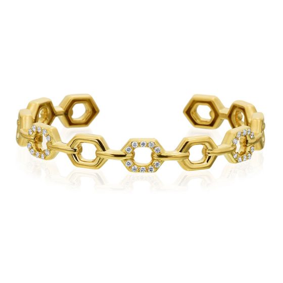 Gumuchian Honeybee B 18k Gold Diamond Pave Linking Honeycomb Bangle、mySite、hinf8tx79