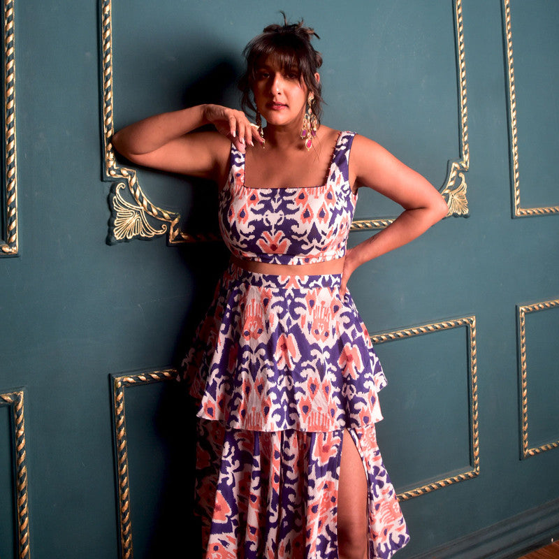 Cotton Co Ord Set For Women | Top & Skirt | Block Print | Blue、mySite、camillekostekn