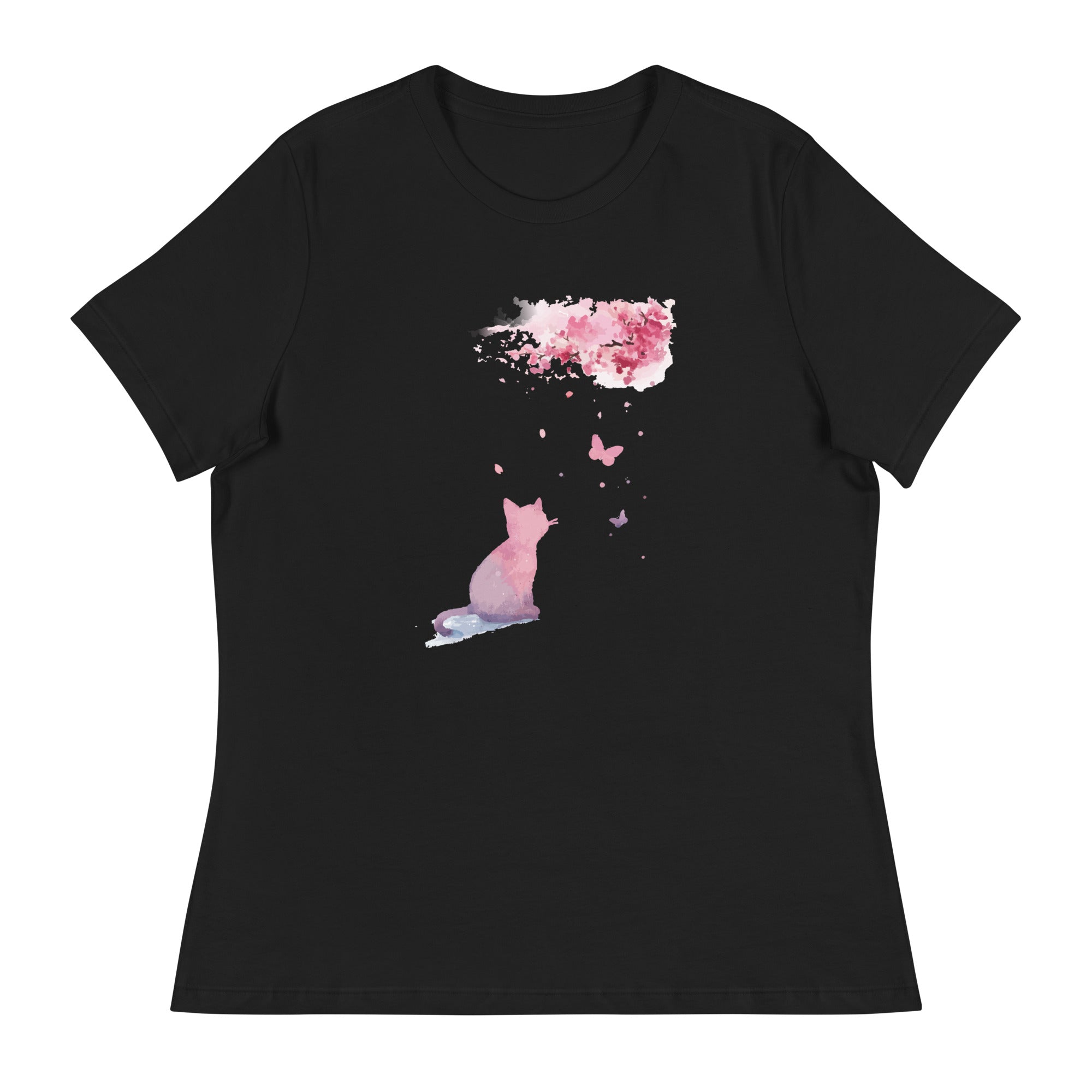 Cherry Blossom Kitten Women's Relaxed T-Shirt、mySite、camillekostekn