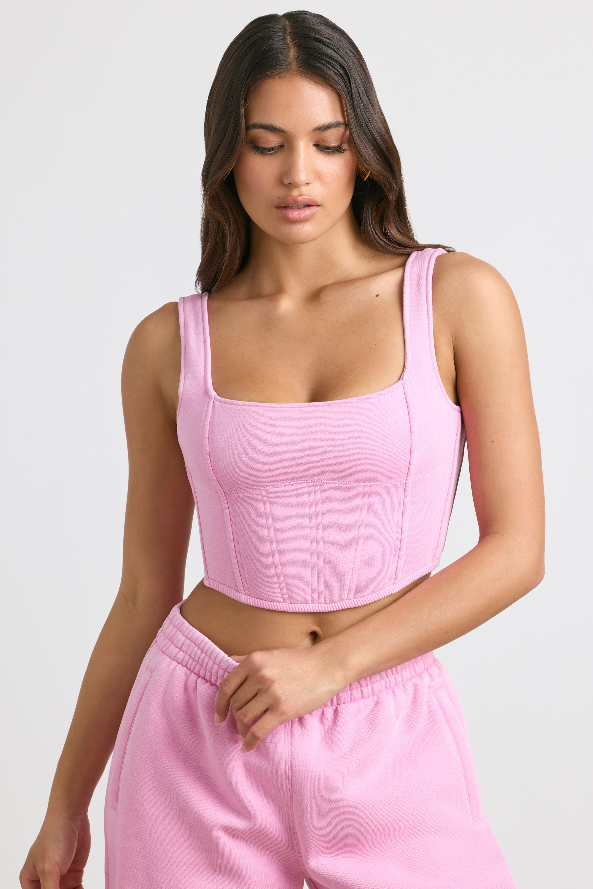 Corset Crop Top in Bubblegum Pink、mySite、solidvoid