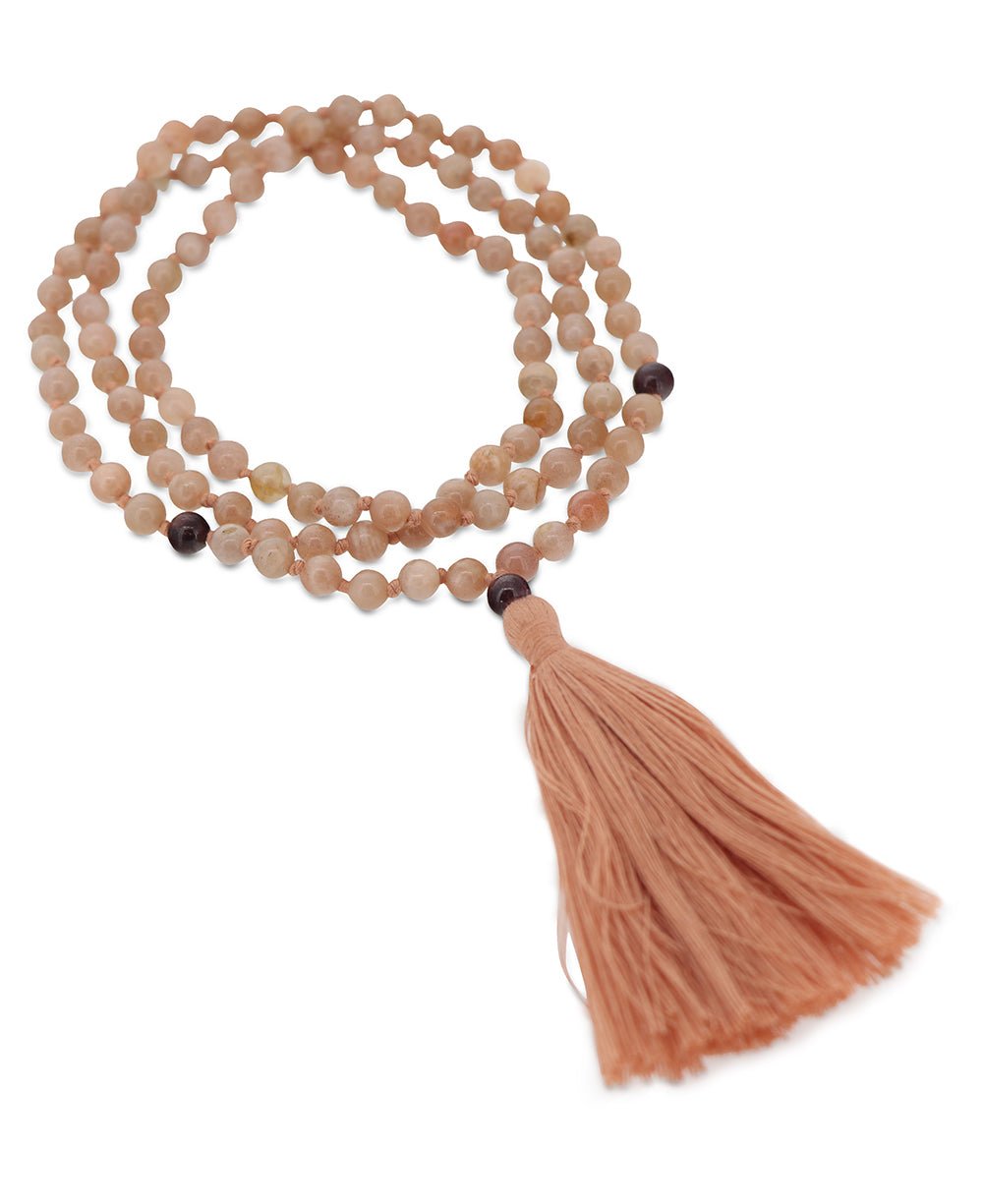 Peach Moonstone and Garnet 108 Beads Meditation Mala, Knotted、mySite、topwebapps
