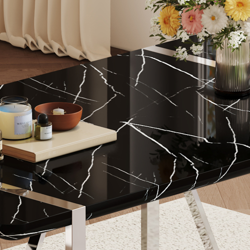 Rustic Industrial Rectangular Wood Dining Table For 4-6 Person, With 1.5" Thick Engineered Wood color Tabletop and Black Metal Legs,Desk For Kitchen Dining Living Room, 55.1" x 31.4"x 29.9"1529W115172、、casual