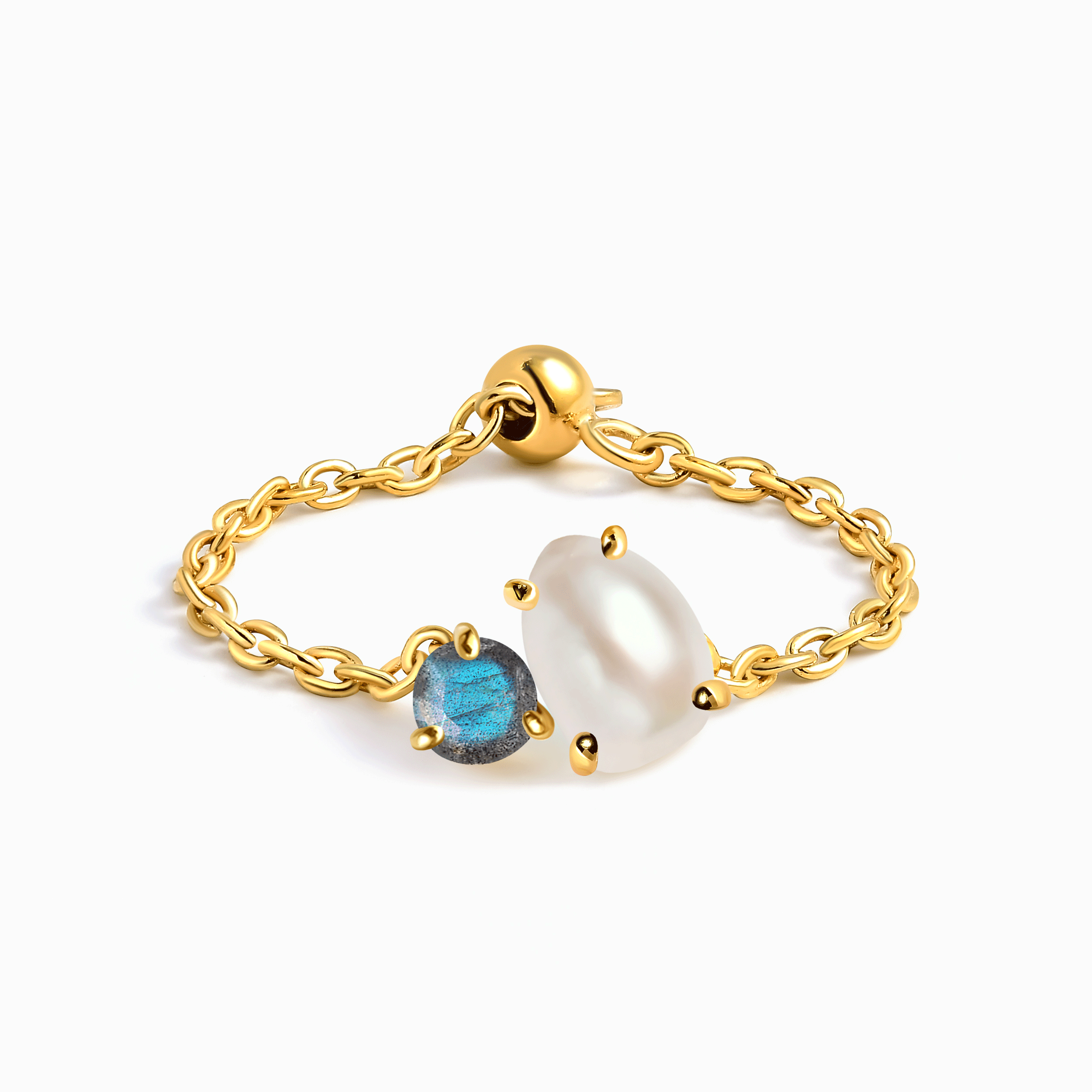 Pearl Labradorite Adjustable Chain Ring - Nura、mySite、hinf8tx79