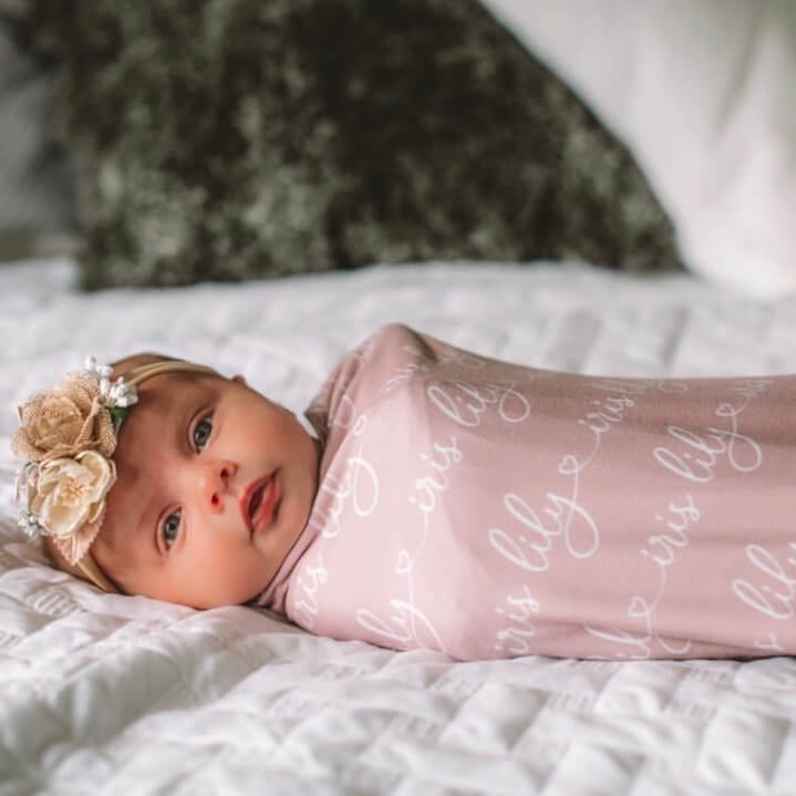  Personalized Light Mauve Baby Name Swaddle Blanket - Heart Script、mySite、layawaytickets