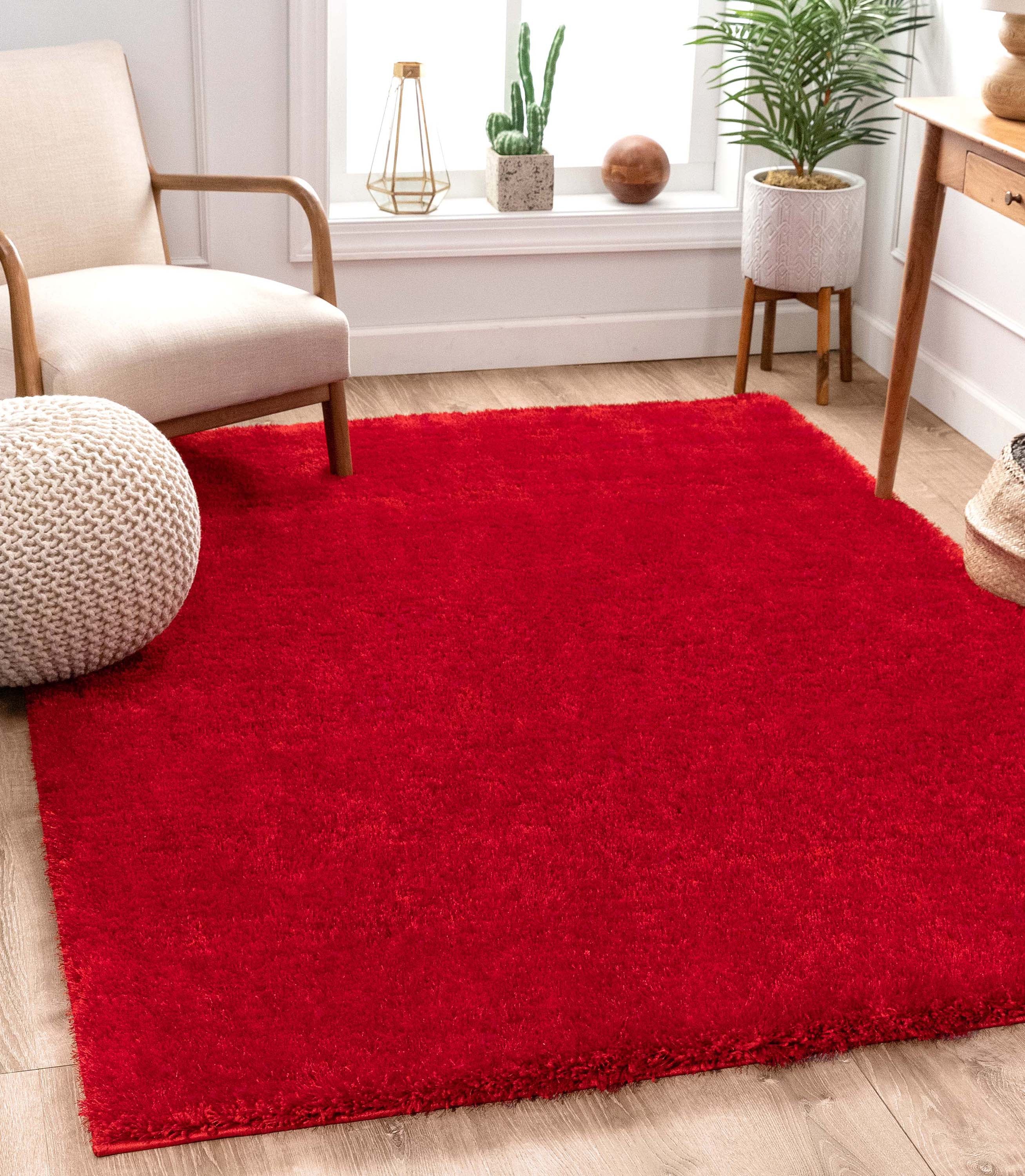 Feather Collection Liza Red Shag Rug – Sparkly, Plush, Minimalist Glam、mySite、gigharbornorthrealestate