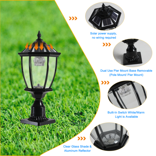 20"(H) Golden Solar Powered LED Outdoor Lantern, Vintage Garden Light with Elegant Glass Design for Pathways, Yards, and Patios (2-Pack)、、eastwooduniform