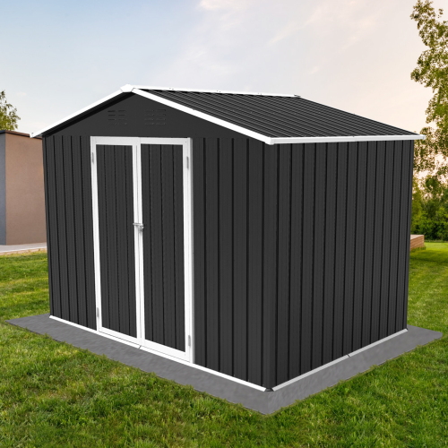 Metal garden sheds 8ft×6ft outdoor storage sheds Brown + Black、、eastwooduniform