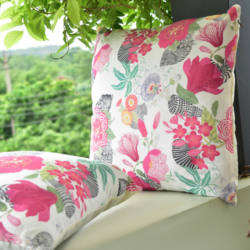 Cotton Printed Cushion Cover | Pink | 40 x 40 cm | Set of 2、mySite、camillekostekn
