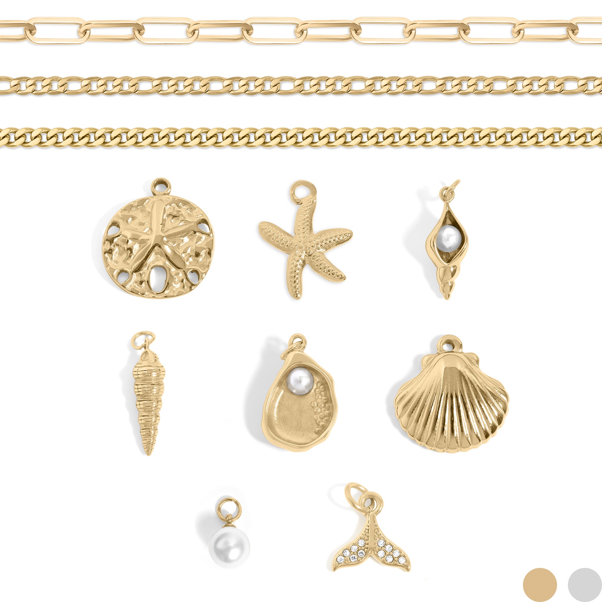 18K Gold PVD Stainless Steel 92 Piece Nautical Charm Bar Set / BND0061、mySite、dreamappss