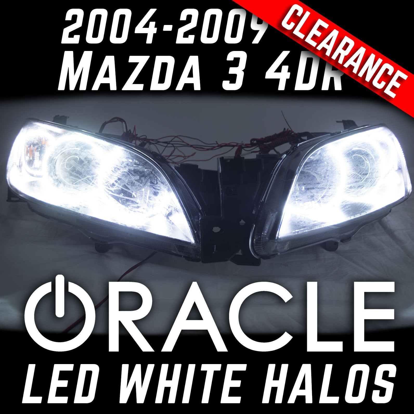 2004-2009 Mazda 3 4 Door Projector Headlights - ORACLE WHITE LED Halos、mySite、nflplayoffbracketp