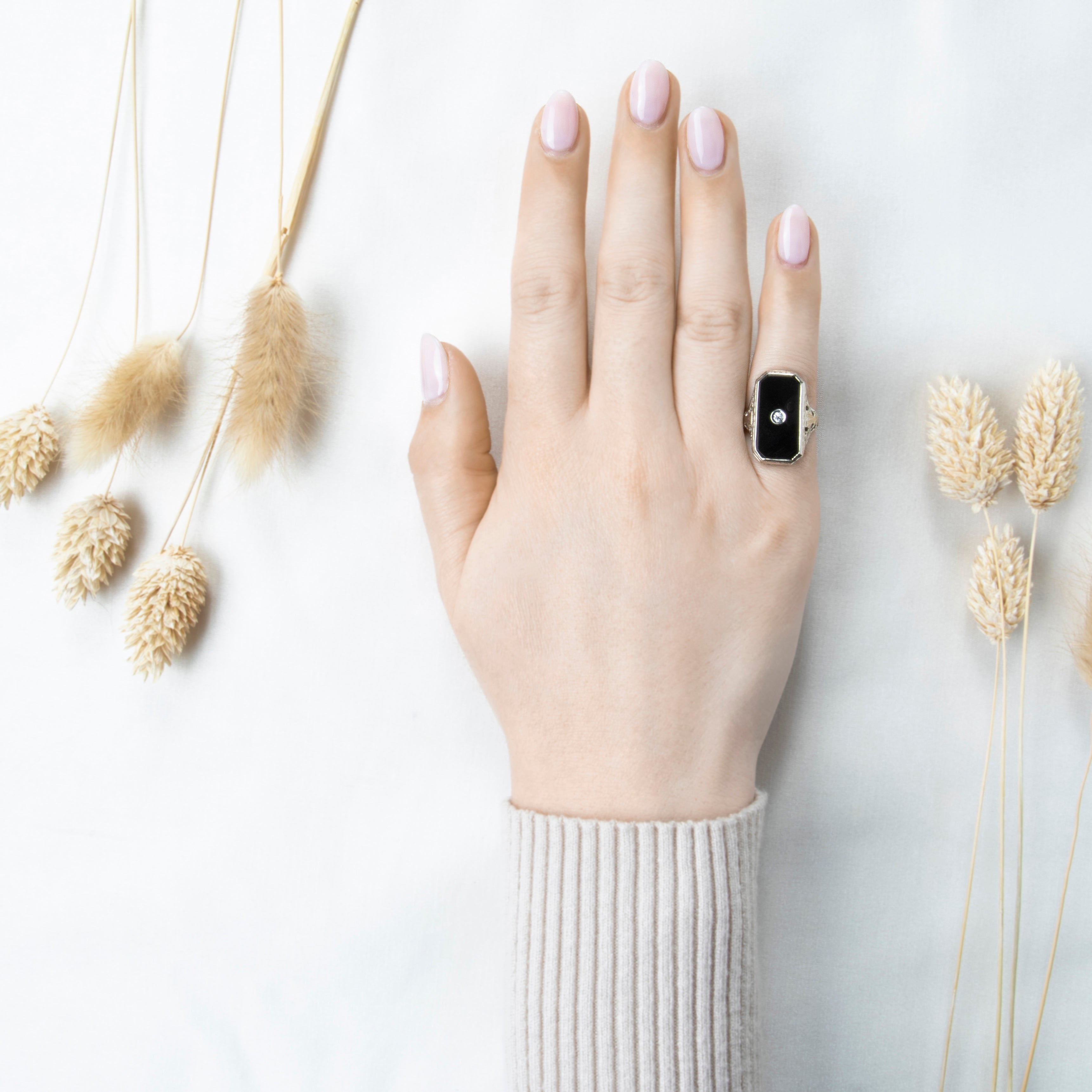 Antique Art Deco 14k White Gold 2.98ct Onyx Diamond Ring 4.25、mySite、hinf8tx79