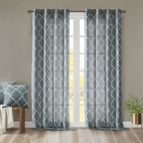 Fretwork Print Grommet Top Window Curtain Panel(Only 1 Pc Panel)、、eastwooduniform