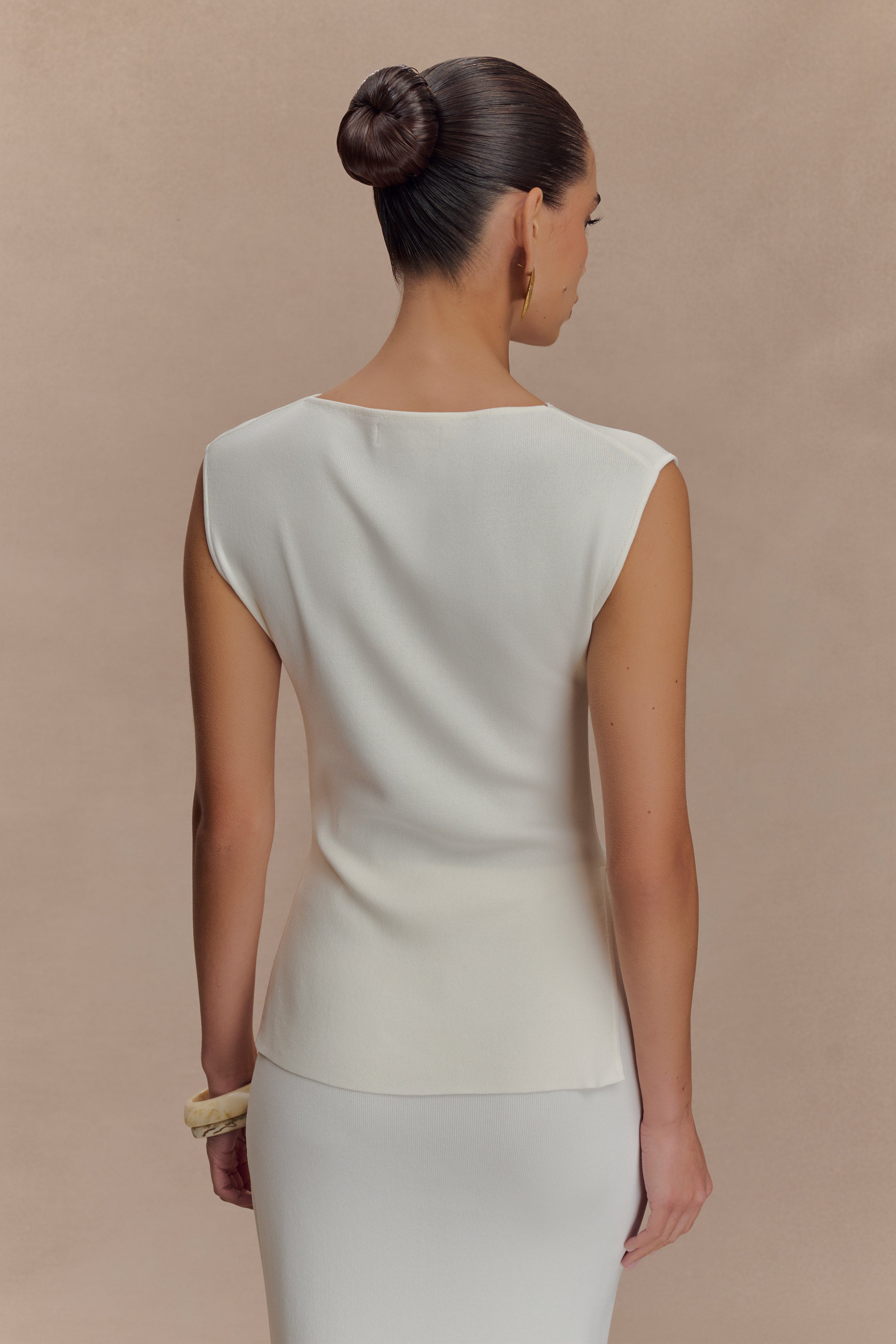 Francisca Cowl Neck Knit Top - White、mySite、solidvoid