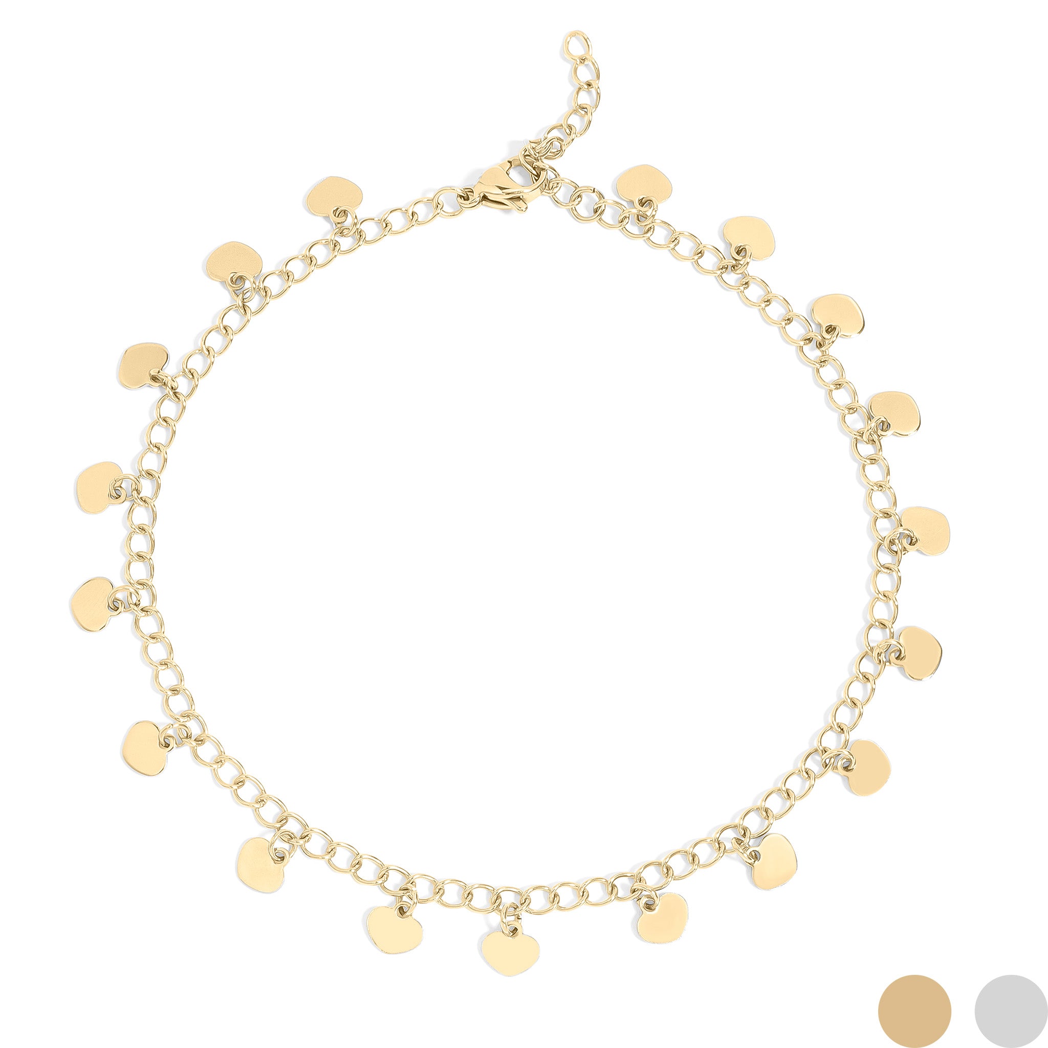 18K Gold PVD Stainless Steel Dangle Hearts Anklet / BRJ1026、mySite、dreamappss