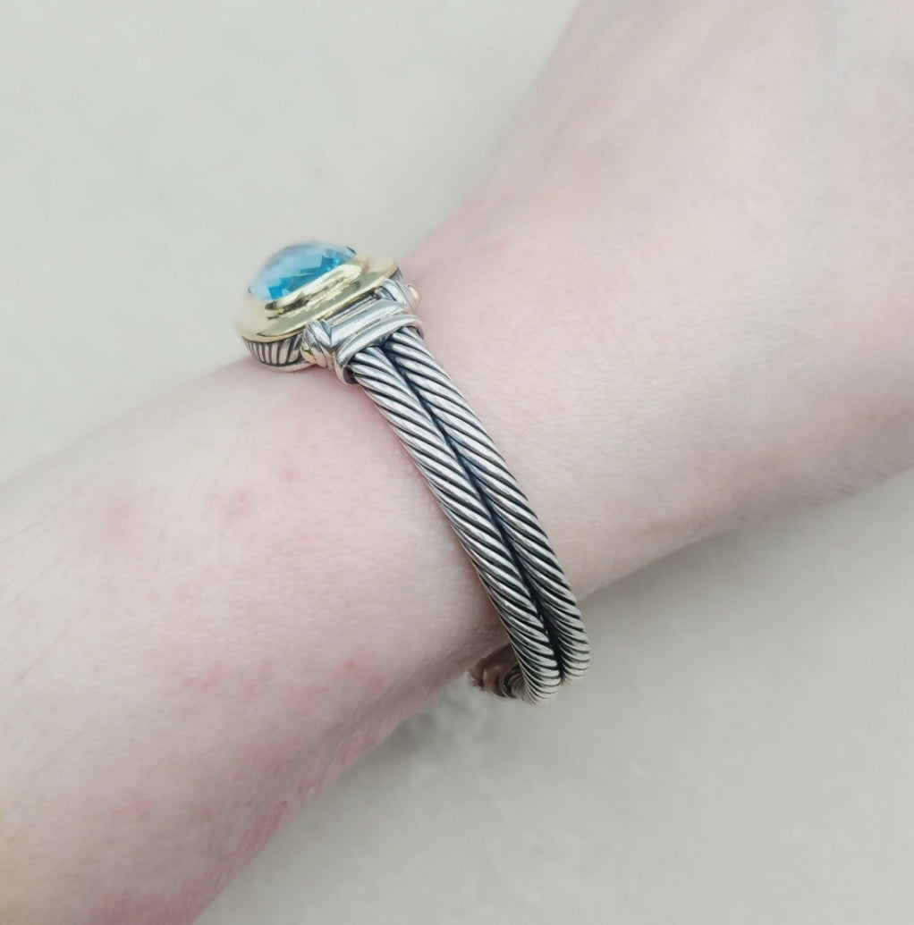 David Yurman Albion Double Cable Bracelet 鈥?Blue Topaz & Gold、mySite、hinf8tx79