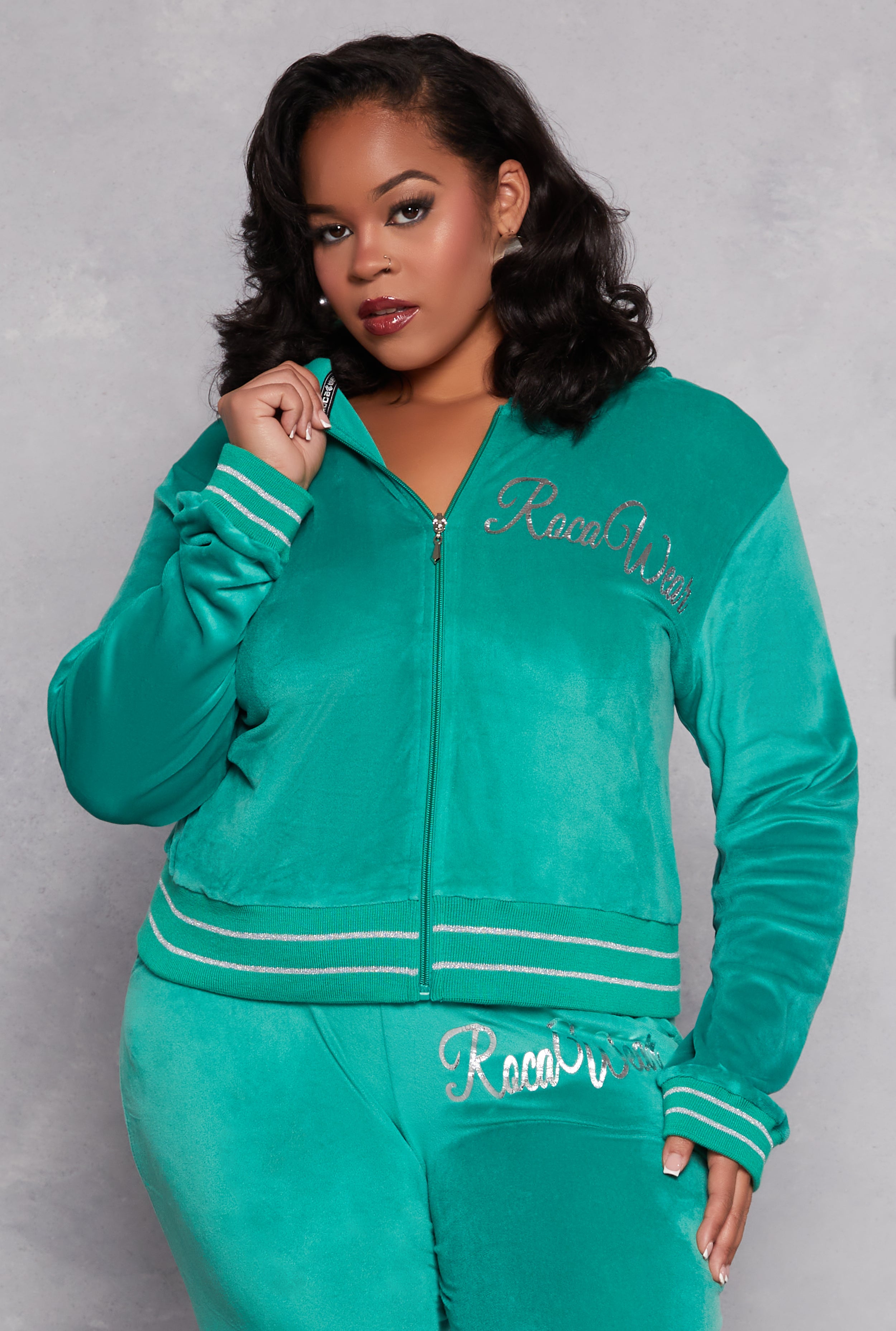 Plus Size Rocawear Velour Zip Front Hoodie、mySite、camillekostekn