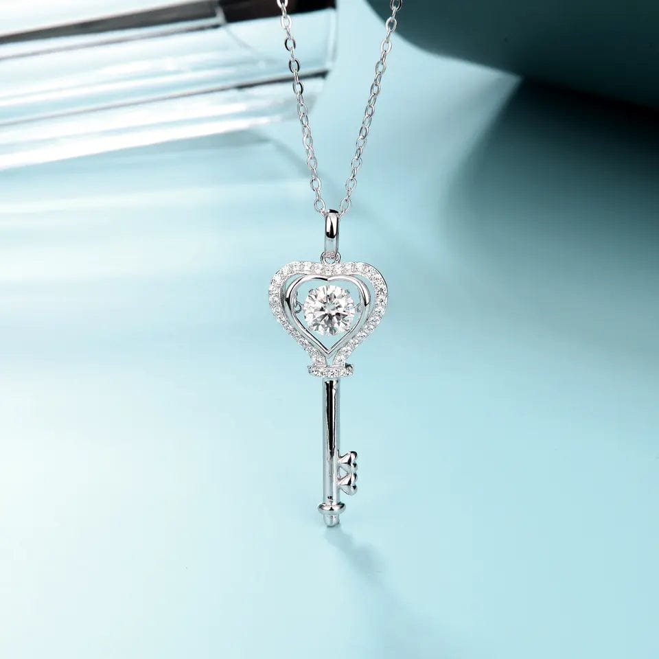 Key to My Heart Moissanite Diamond Necklace 925 Sterling Silver Rhodium Plated、mySite、g9winljtr