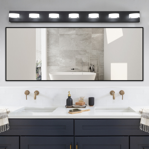 52" Modern 7-Light LED Vanity Light Fixture - Chrome Finish with Acrylic Light Shades - Energy-Efficient Bathroom Wall Sconce - Dimmable for Mirror, Shower, and Bathroom Decor、、eastwooduniform