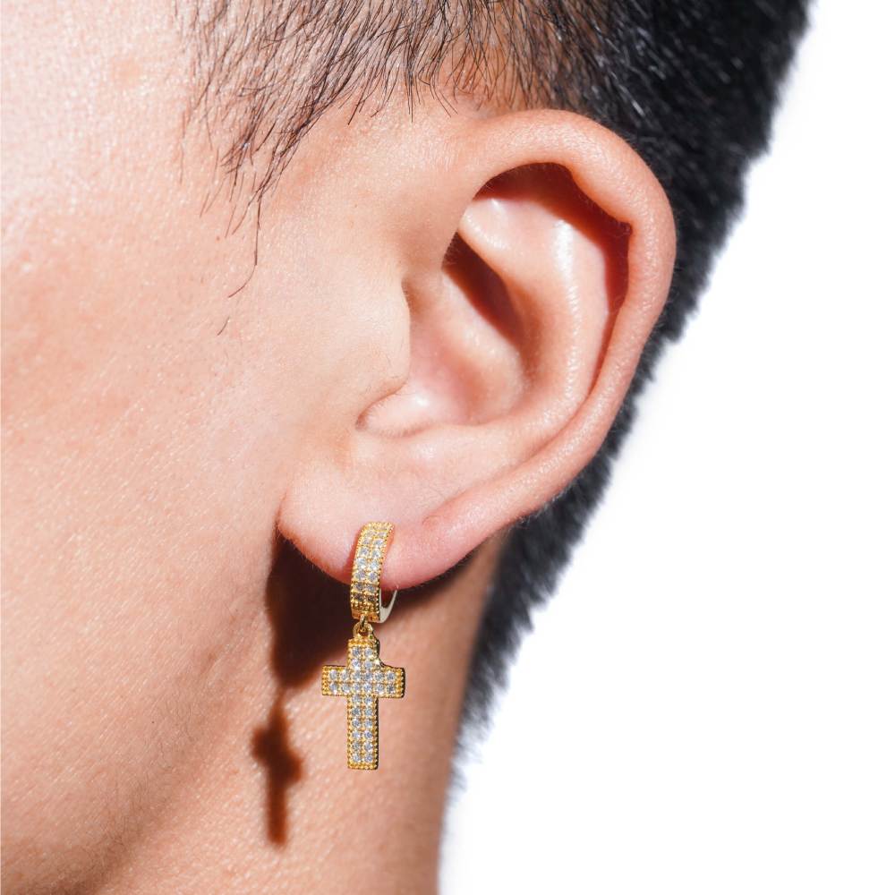 2-Row Moissanite Cross Earrings 14K Gold、mySite、hinf8tx79