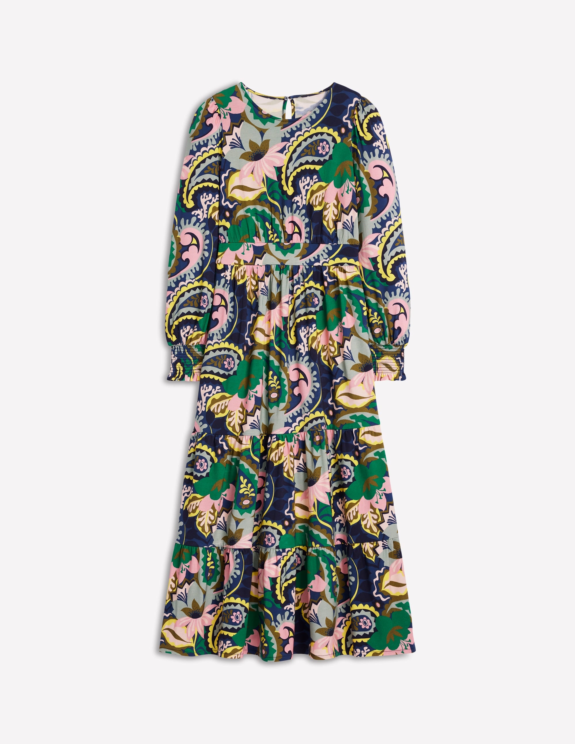  Tabitha Tiered Jersey Dress-Green, Botanical Paisley、mySite、ashleygrahame