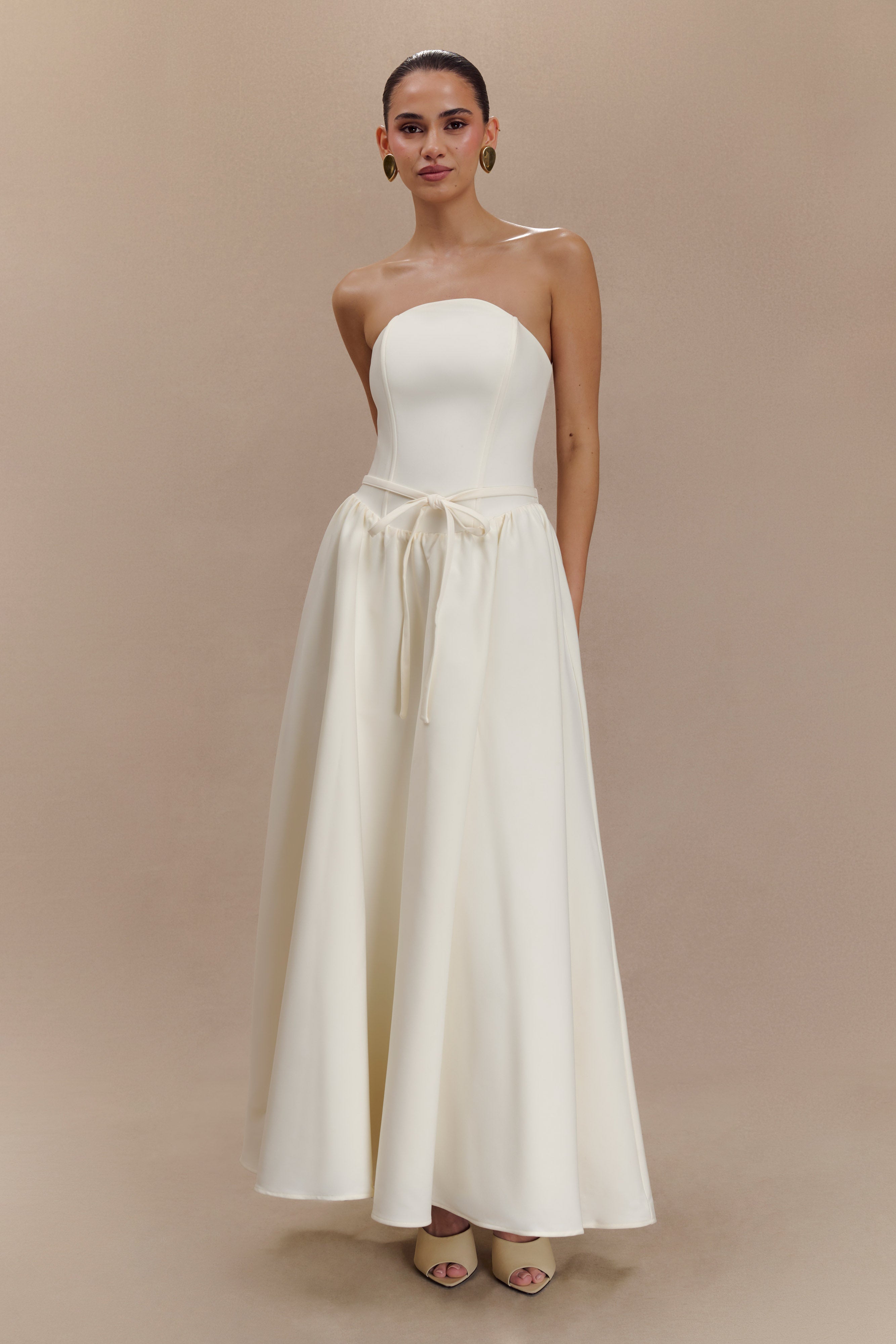 Penny Strapless Contrast Midi Dress - Ivory & Burgundy、mySite、solidvoid