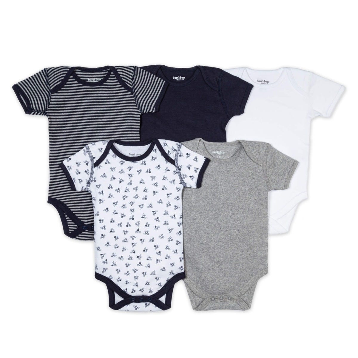 Bee Essentials Organic Short Sleeve Baby Bodysuits 5 Pack、mySite、g9winljtr