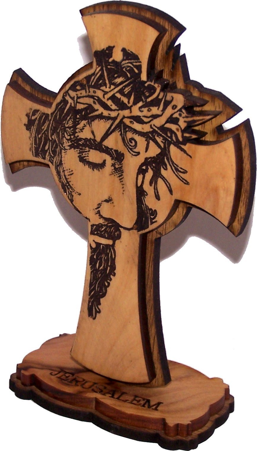  Holy Land Market Agony of Our Lord onthe Cross Layered Olive Wood Cross Carved by Laser - Standing (12 cm or 5 inches) Small/Certificate、mySite、elrpsem3k