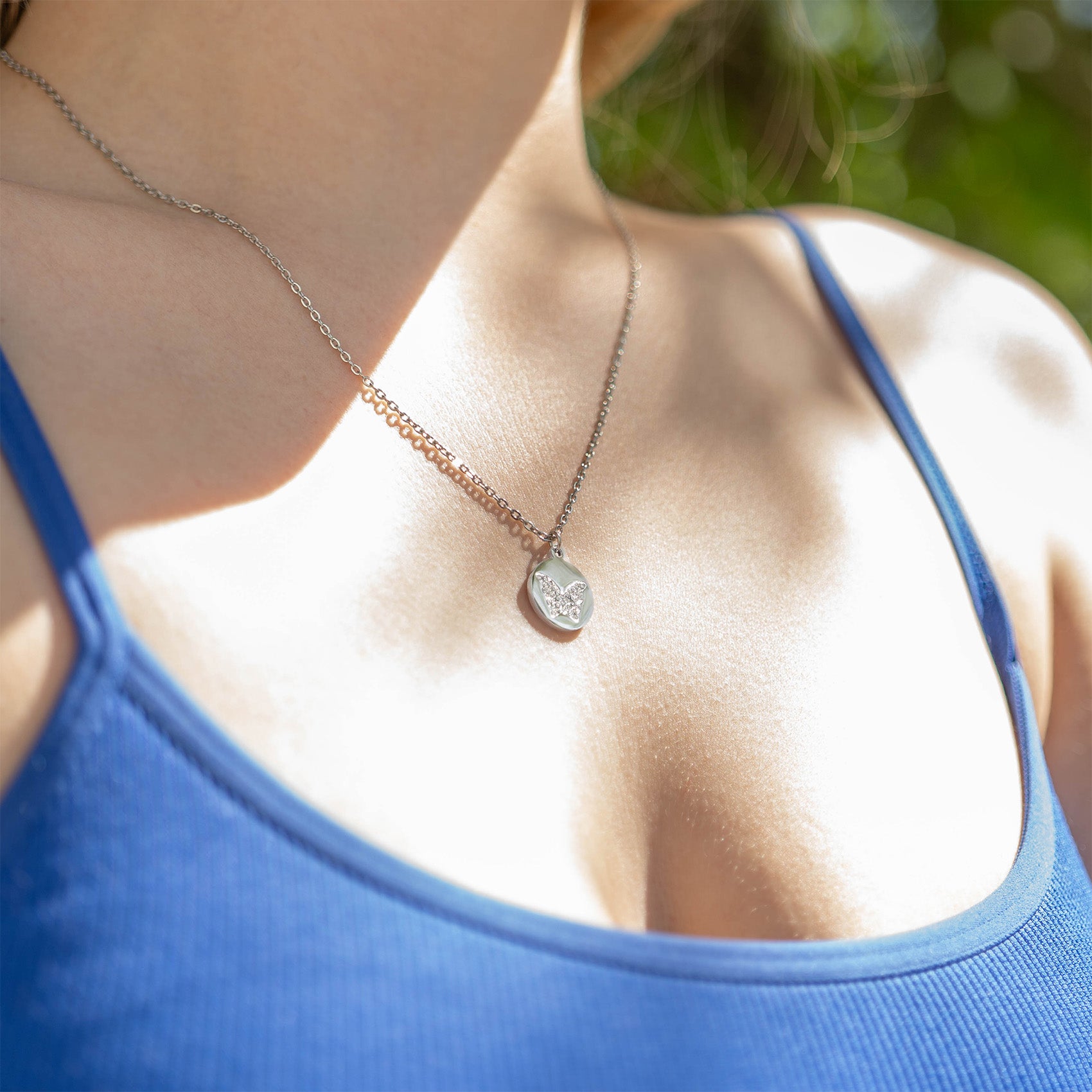 18K Gold PVD Stainless Steel Stone Butterfly Pendant Necklace / CHN0085、mySite、dreamappss