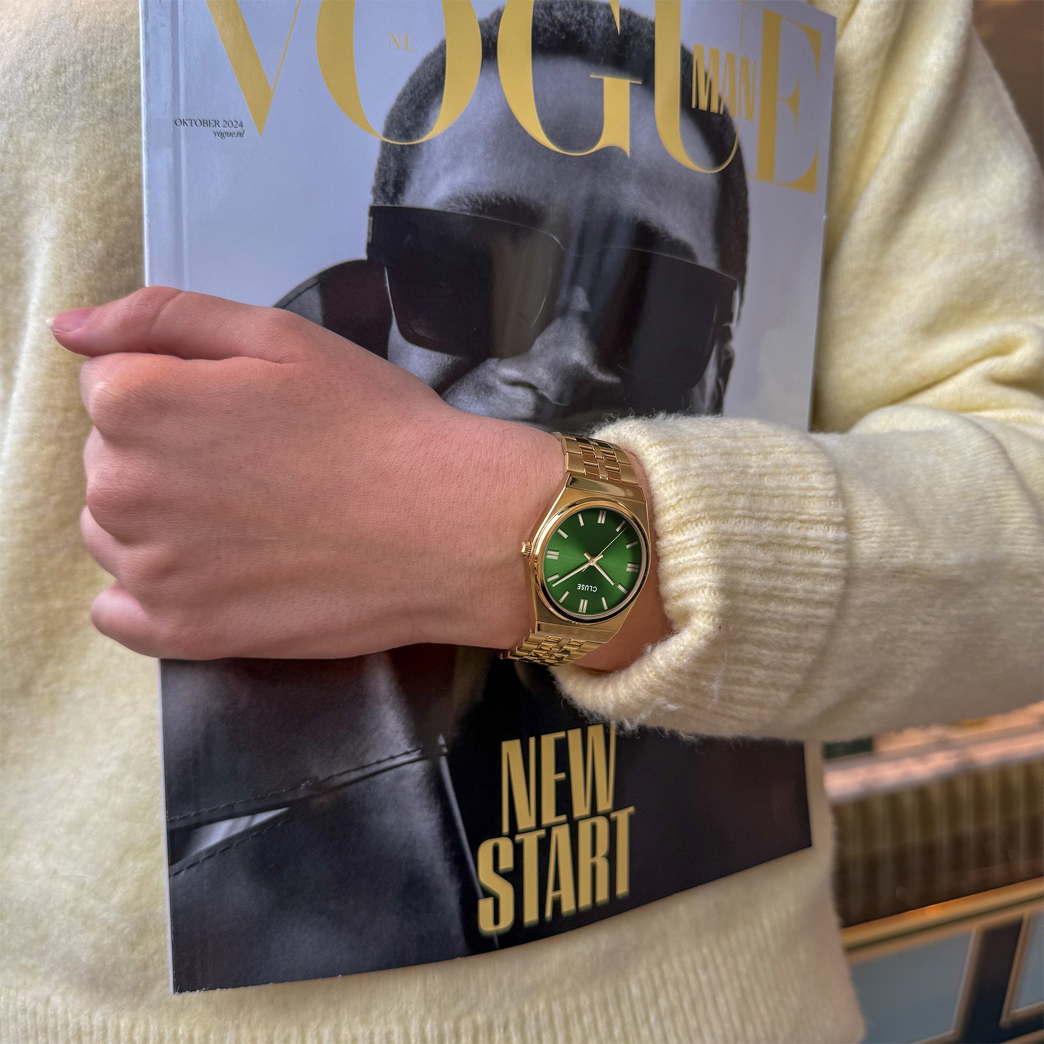 Retro 70's Watch Steel, Forest Green, Gold Colour、mySite、botmansion