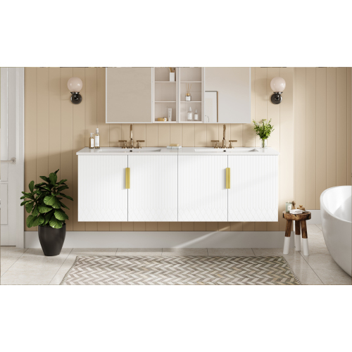 30" Vintage Bathroom Vanity with Ceramic Sink, with 3 Holes Single Ceramic Sink, Bathroom Storage Vanity Cabinet with 2 Soft Closing Doors、、xpatfood