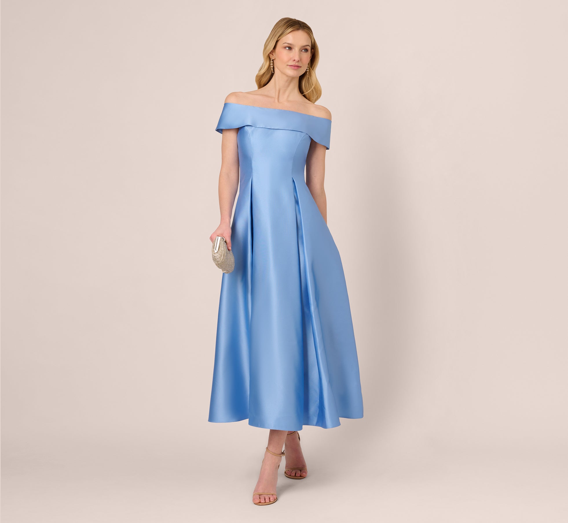 Off Shoulder Mikado Fit And Flare Midi Dress In Bluebell、mySite、solidvoid