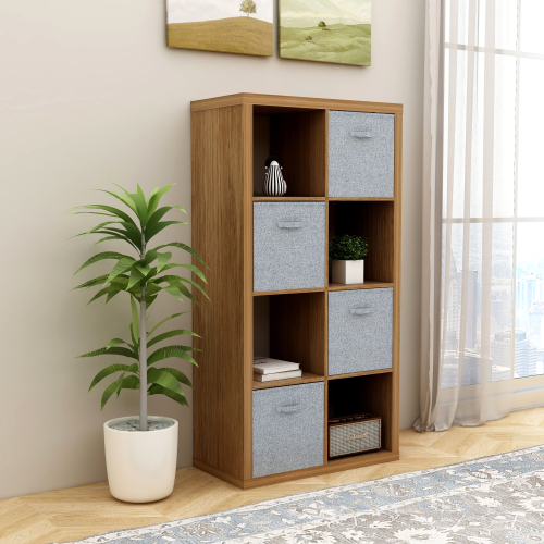 Smart Cube 8-Cube Organizer Storage with Opened Back Shelves,2 X 4 Cube Bookcase Book Shleves for Home, Office ,Walnut Color、、casual
