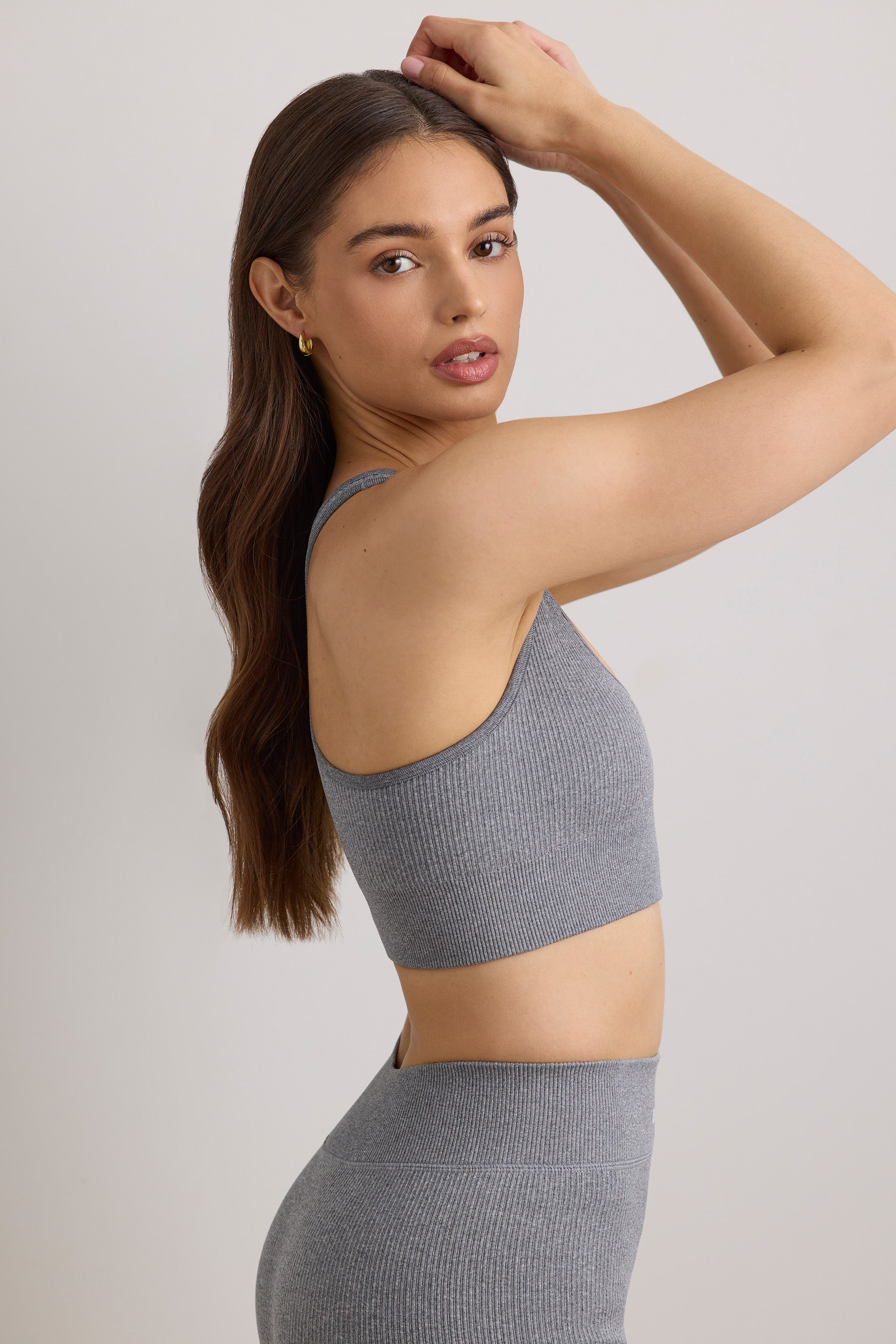 FlexiRib Wide Strap Sports Bra in Grey Melange、mySite、solidvoid