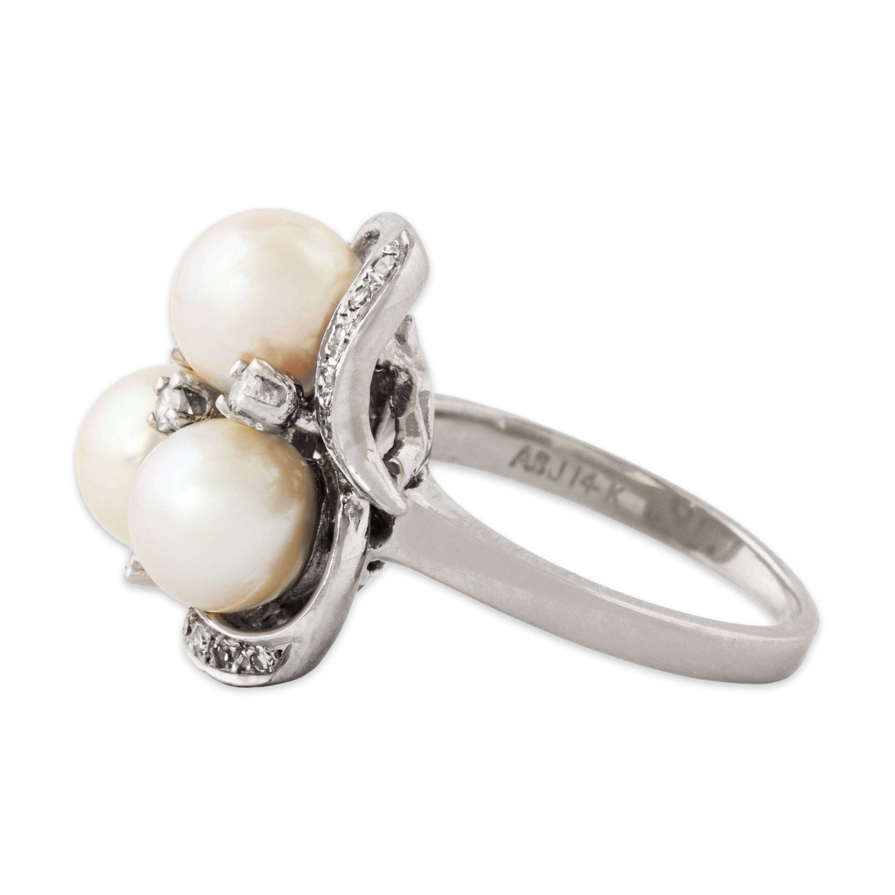Vintage 14k White Gold Pearl Diamond Fabulous Cocktail Ring 6.00、mySite、hinf8tx79