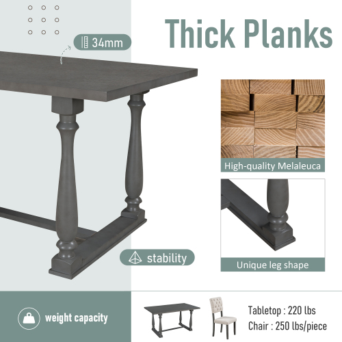 TREXM 6-Piece Dining Table and Chair Set with Special-shaped Legs and Foam-covered Seat Backs&Cushions for Dining Room (Gary)、、casual