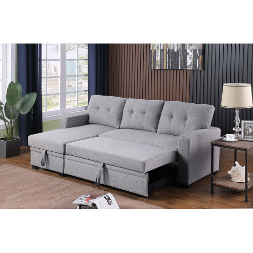 Upholstered Pull out Sectional Sofa with Chaise、、casual