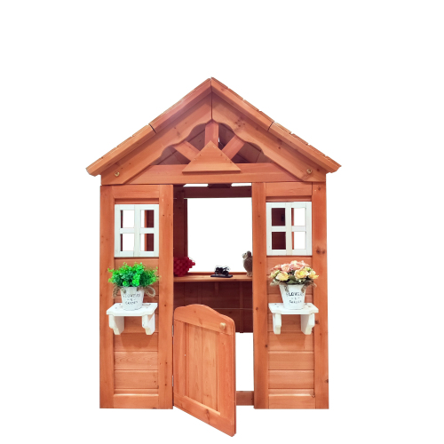 All Wooden Kids Playhouse with 2 windows and flowerpot holder,42"Lx46"Wx55"H,Golden Red、、casual