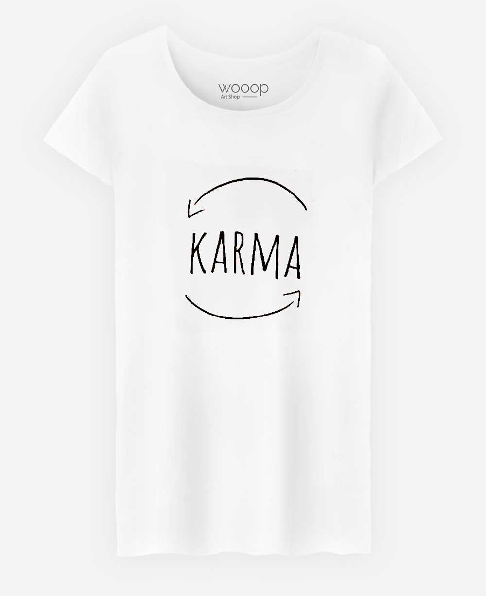 Women's Organic Cotton Fitted Karma White T-Shirt、mySite、topwebapps