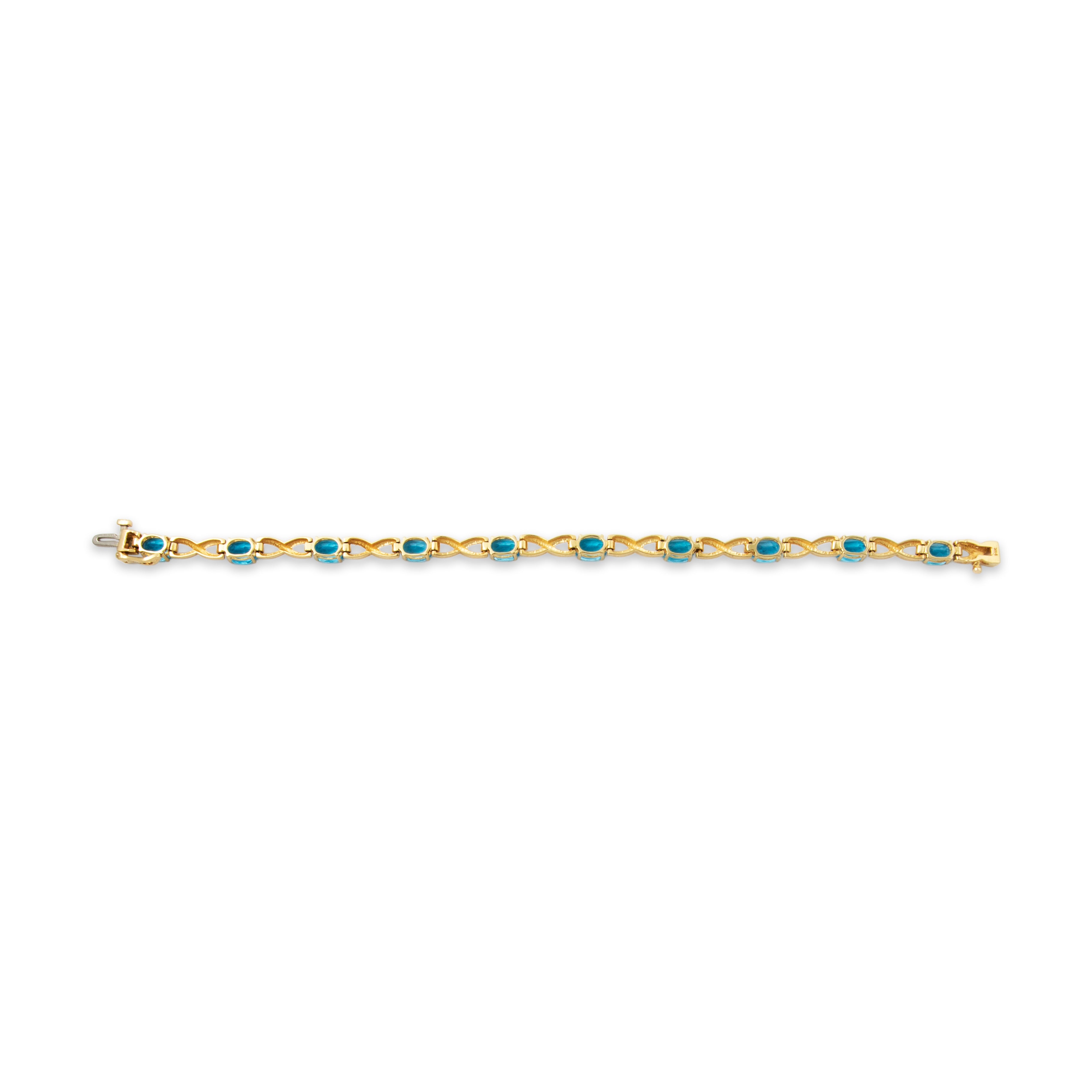 Vintage 14k Yellow Gold 9cttw Blue Topaz Crossing Link Line Bracelet 7、mySite、hinf8tx79